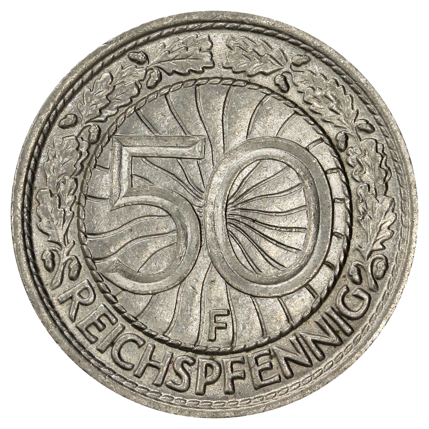 German Weimar Republic 1927F 50 Pfennig Extra Fine (EF40)