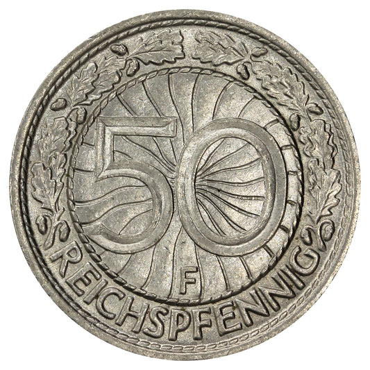 German Weimar Republic 1927F 50 Pfennig Extra Fine (EF40)