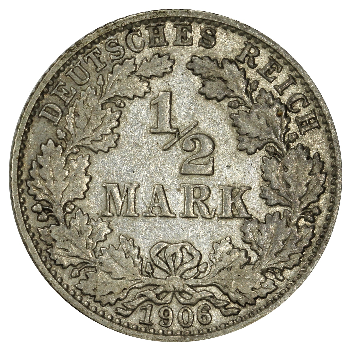 German Empire 1906D 1/2 Mark VF-EF (VF30)