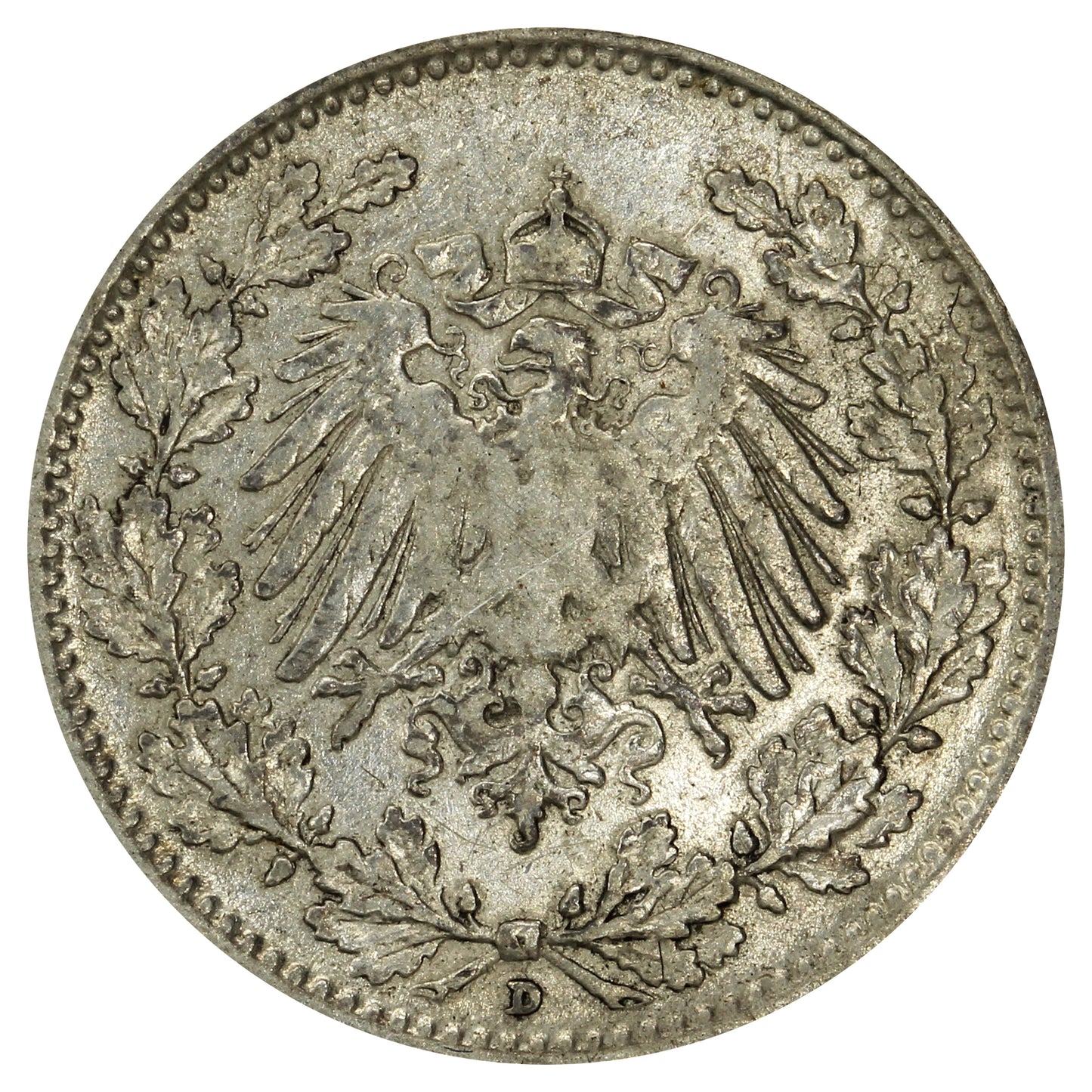 German Empire 1906D 1/2 Mark VF-EF (VF30)