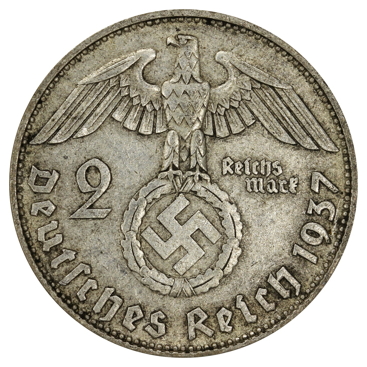 German Third Reich 1937D 2 Marks Almost Uncirculated (AU50)