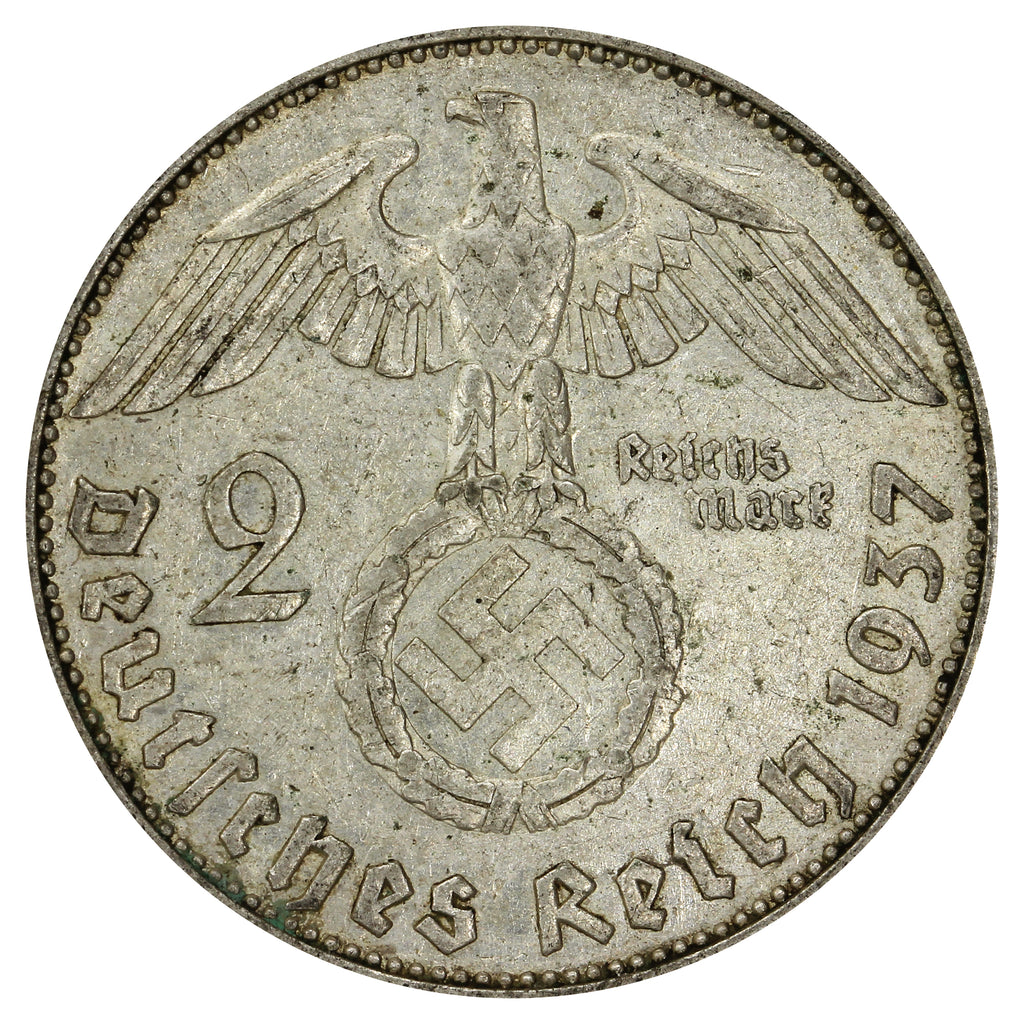 German Third Reich 1937E 2 Marks Almost Uncirculated (AU50)