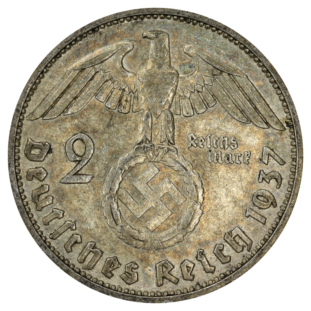German Third Reich 1937F 2 Marks Almost Uncirculated (AU50)