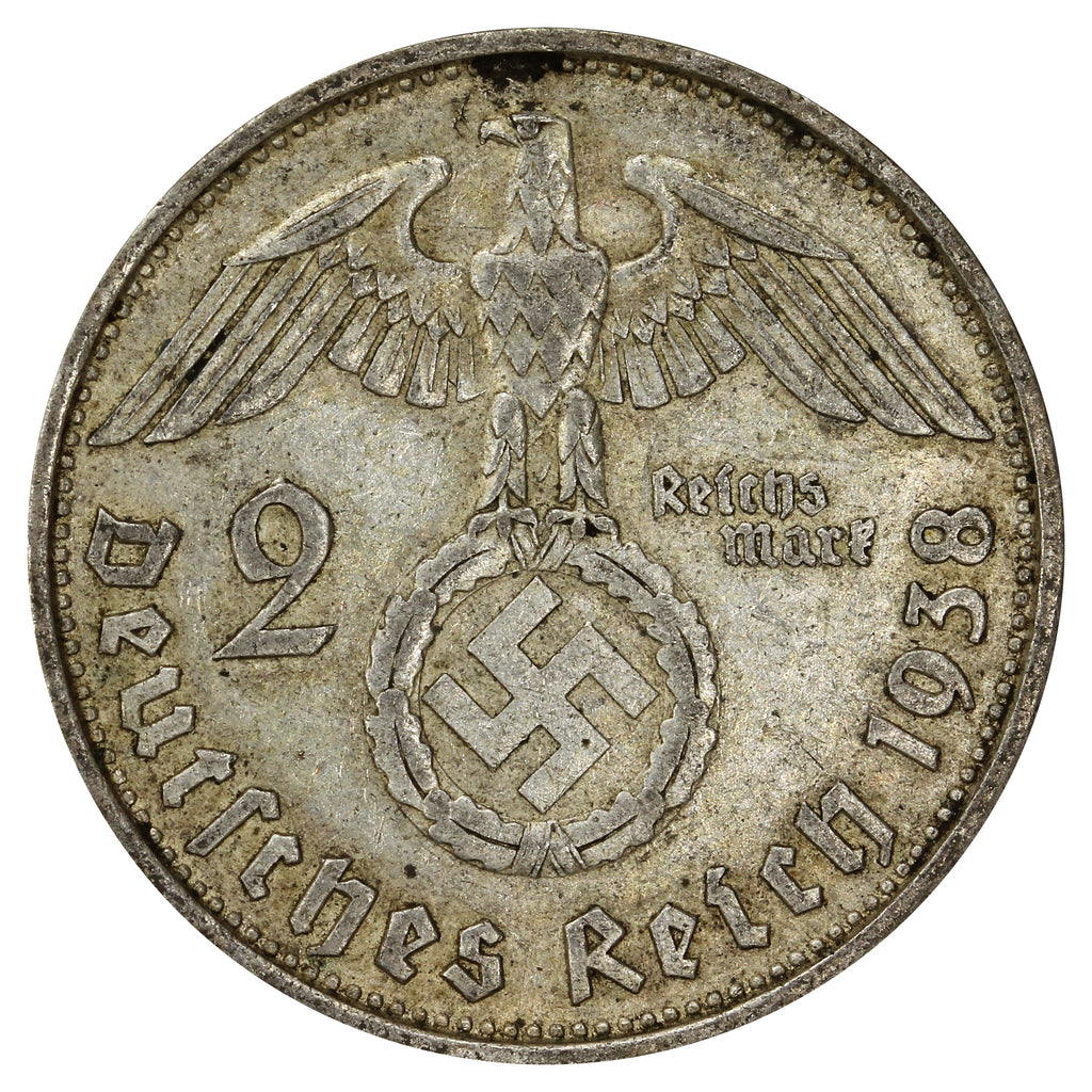 German Third Reich 1938D 2 Marks Almost Uncirculated (AU50)