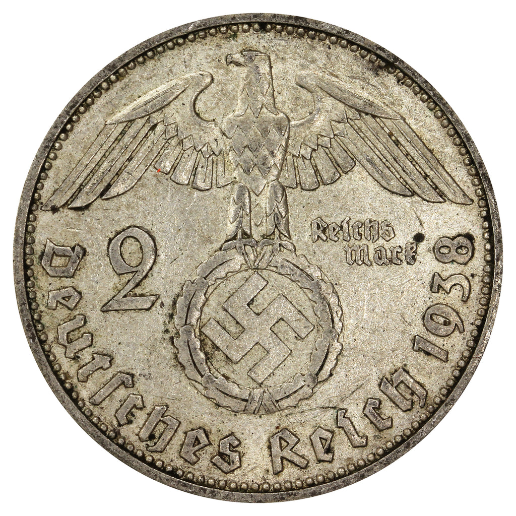 German Third Reich 1938F 2 Marks Almost Uncirculated (AU50)