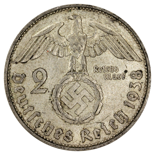 German Third Reich 1938F 2 Marks Almost Uncirculated (AU50)
