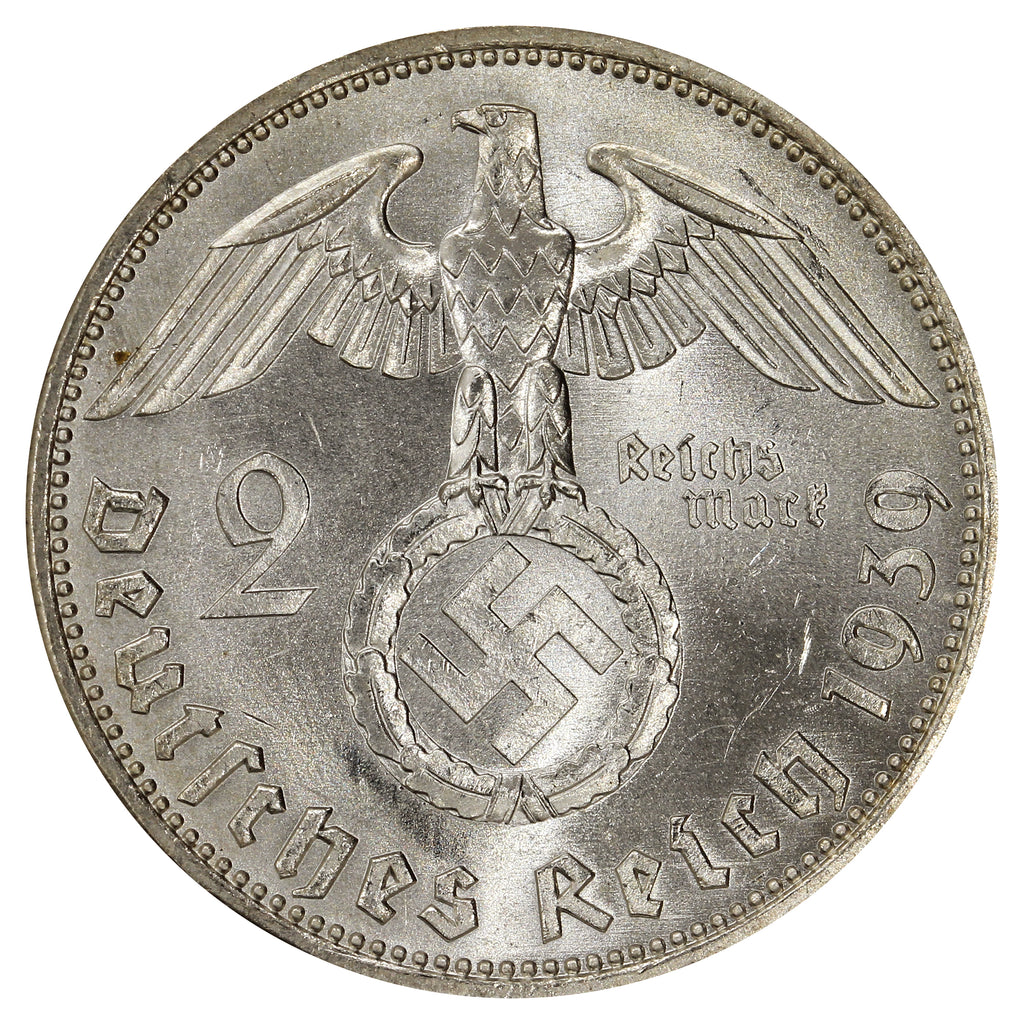 German Third Reich 1939A 2 Marks Choice Brilliant Uncirculated (MS64)
