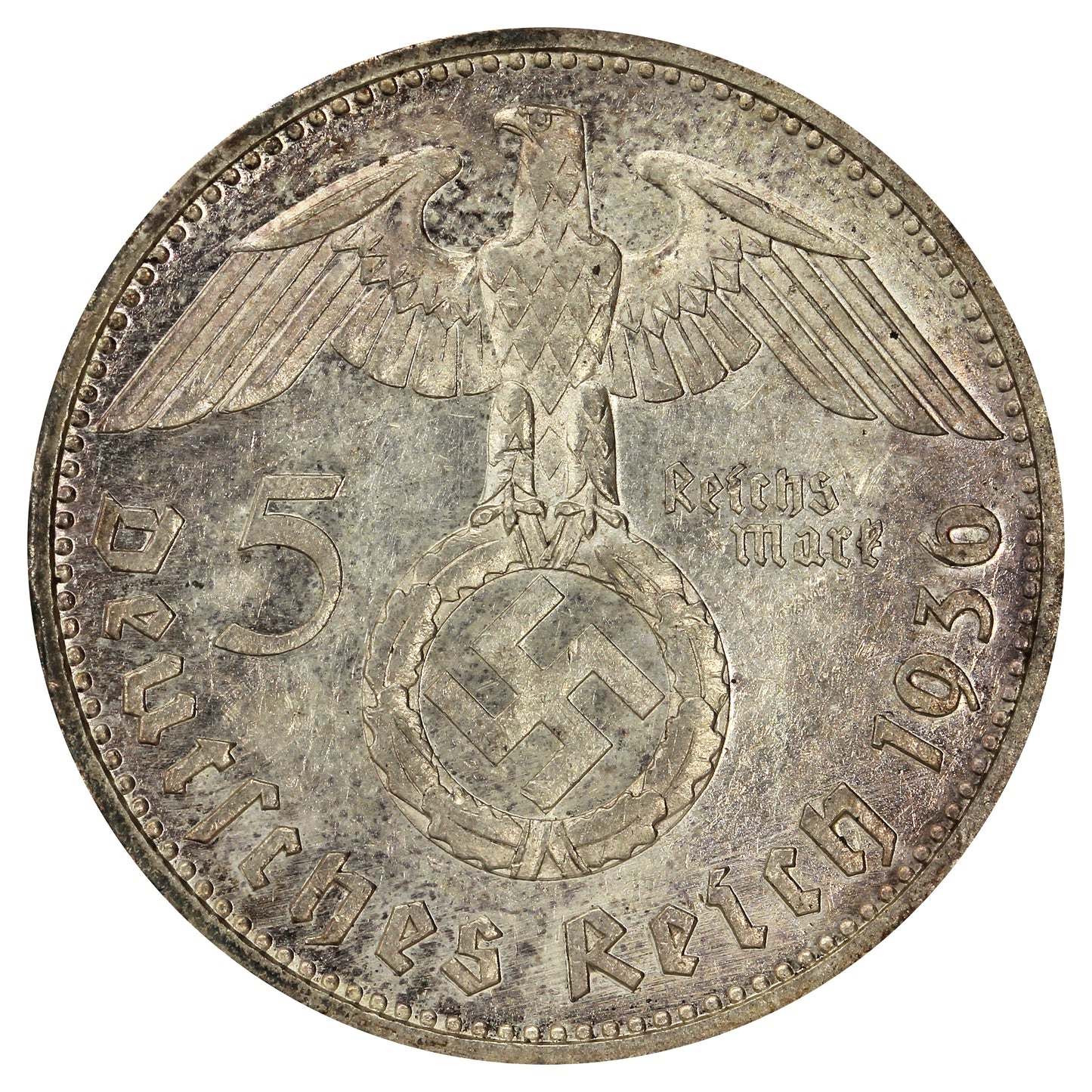 German Third Reich 1936G Swastika 5 Marks Uncirculated (MS60)