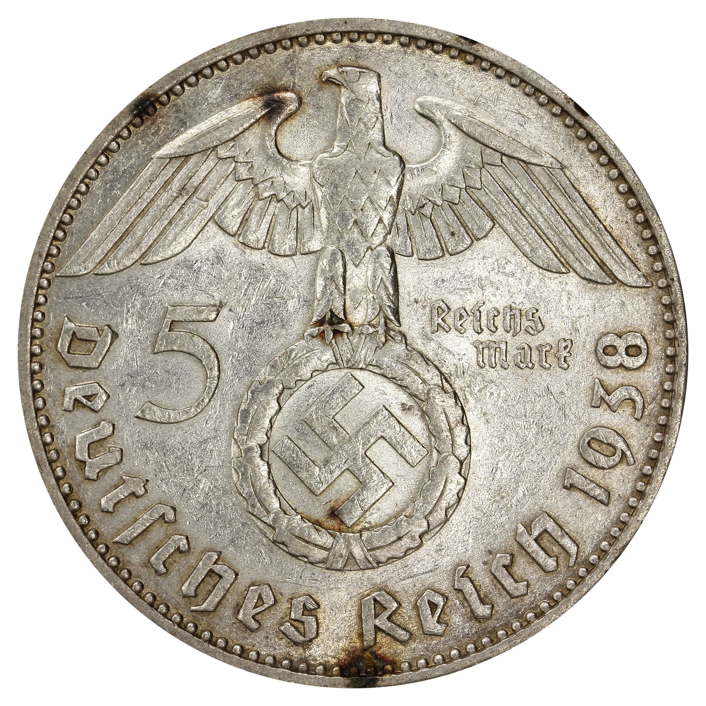 German Third Reich 1938J 5 Marks Extra Fine (EF40)