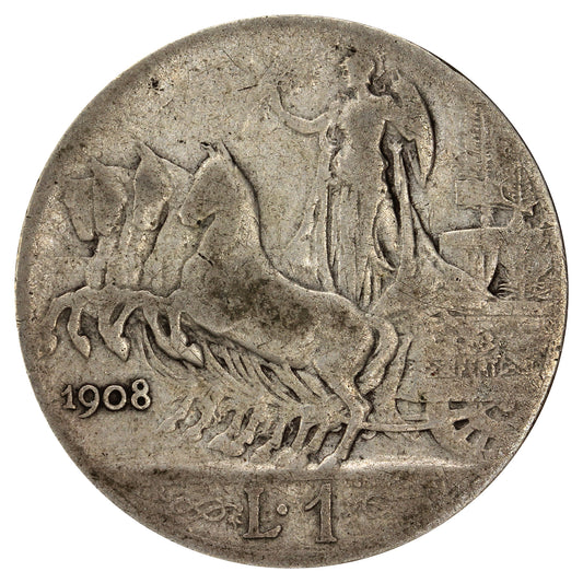 Italy 1908 Lira Very Good (VG8)