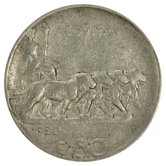 Italy 1920R Reeded 50 Centesimi Very Fine (VF20)