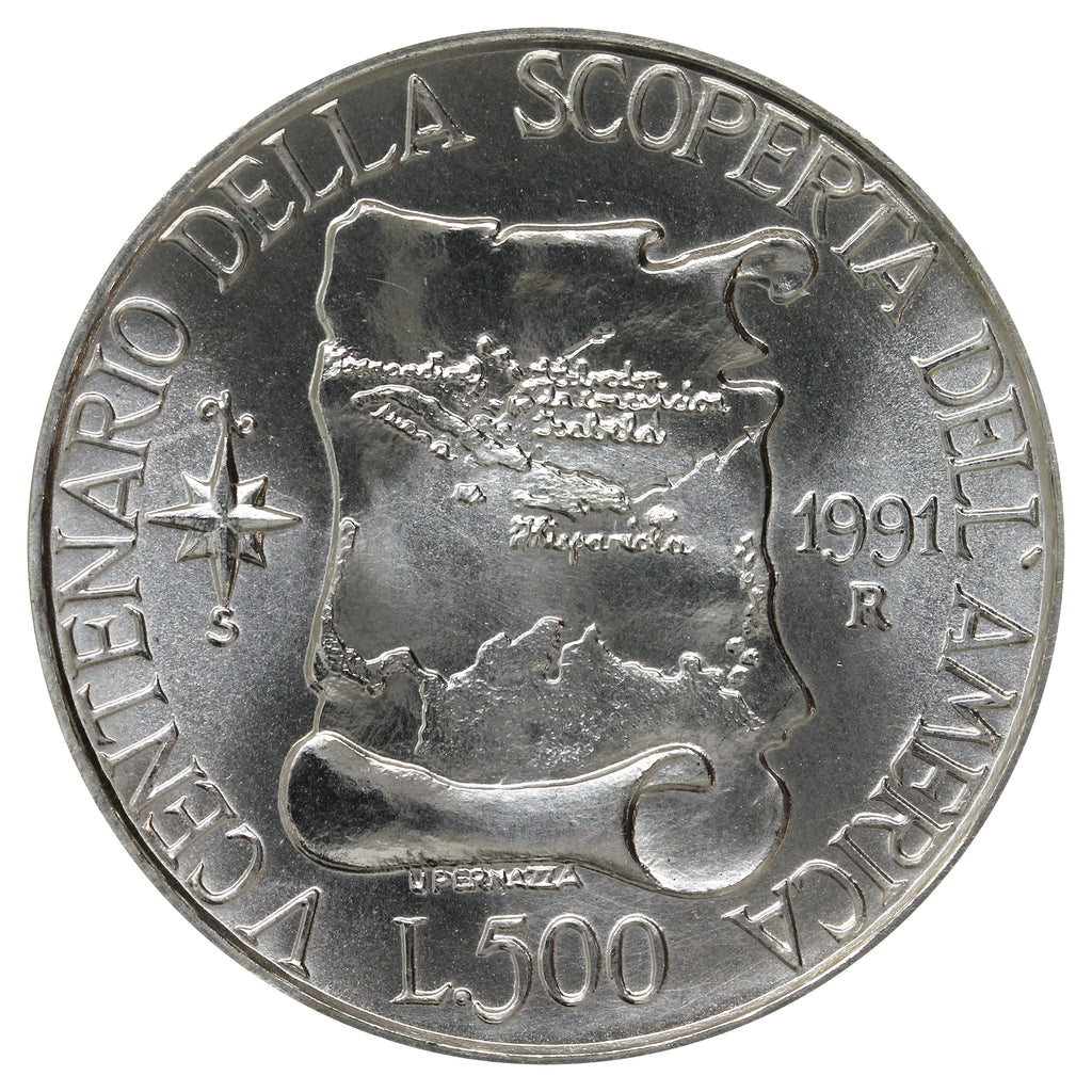 Italy 1991R Discovery of the Americas 500 Lire Brilliant Uncirculated (MS63)