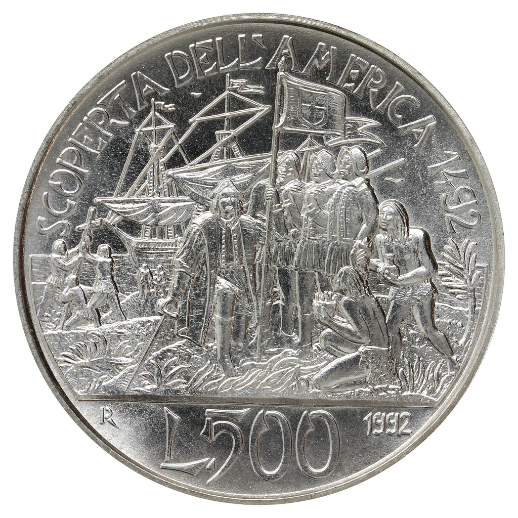 Italy 1992R Discovery of the Americas 500 Lire Choice Brilliant Uncirculated (MS64)
