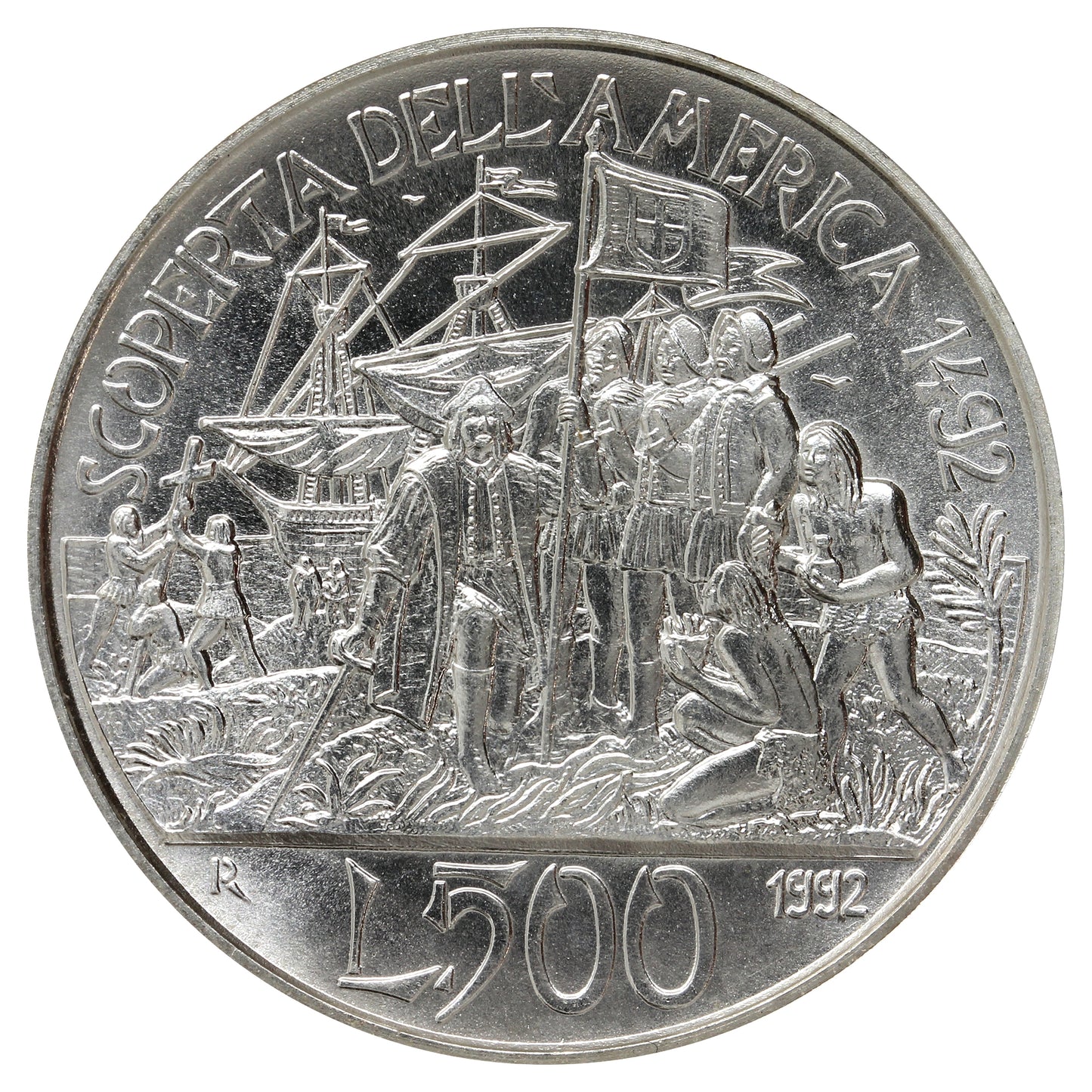 Italy 1992R Discovery of the Americas 500 Lire Choice Brilliant Uncirculated (MS64)