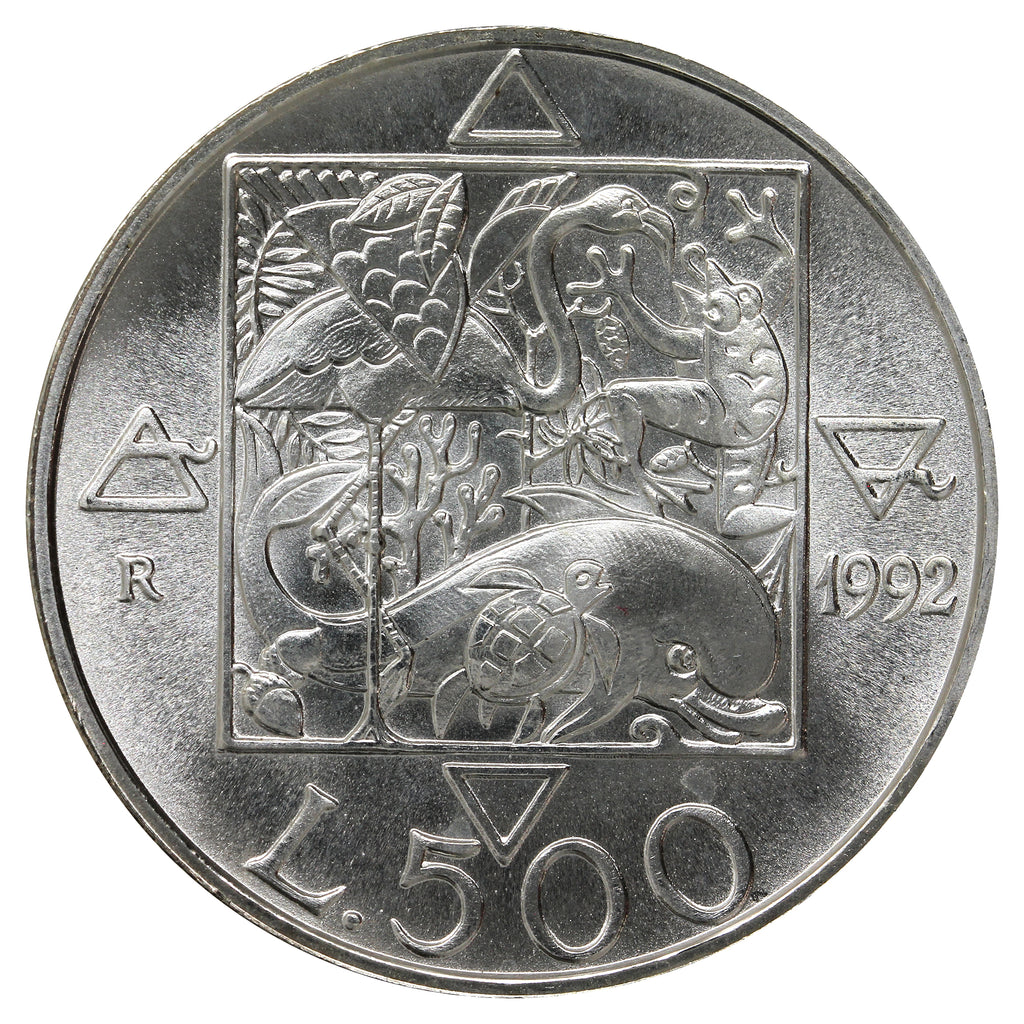 Italy 1992R Flora and Fauna 500 Lire Choice Brilliant Uncirculated (MS64)