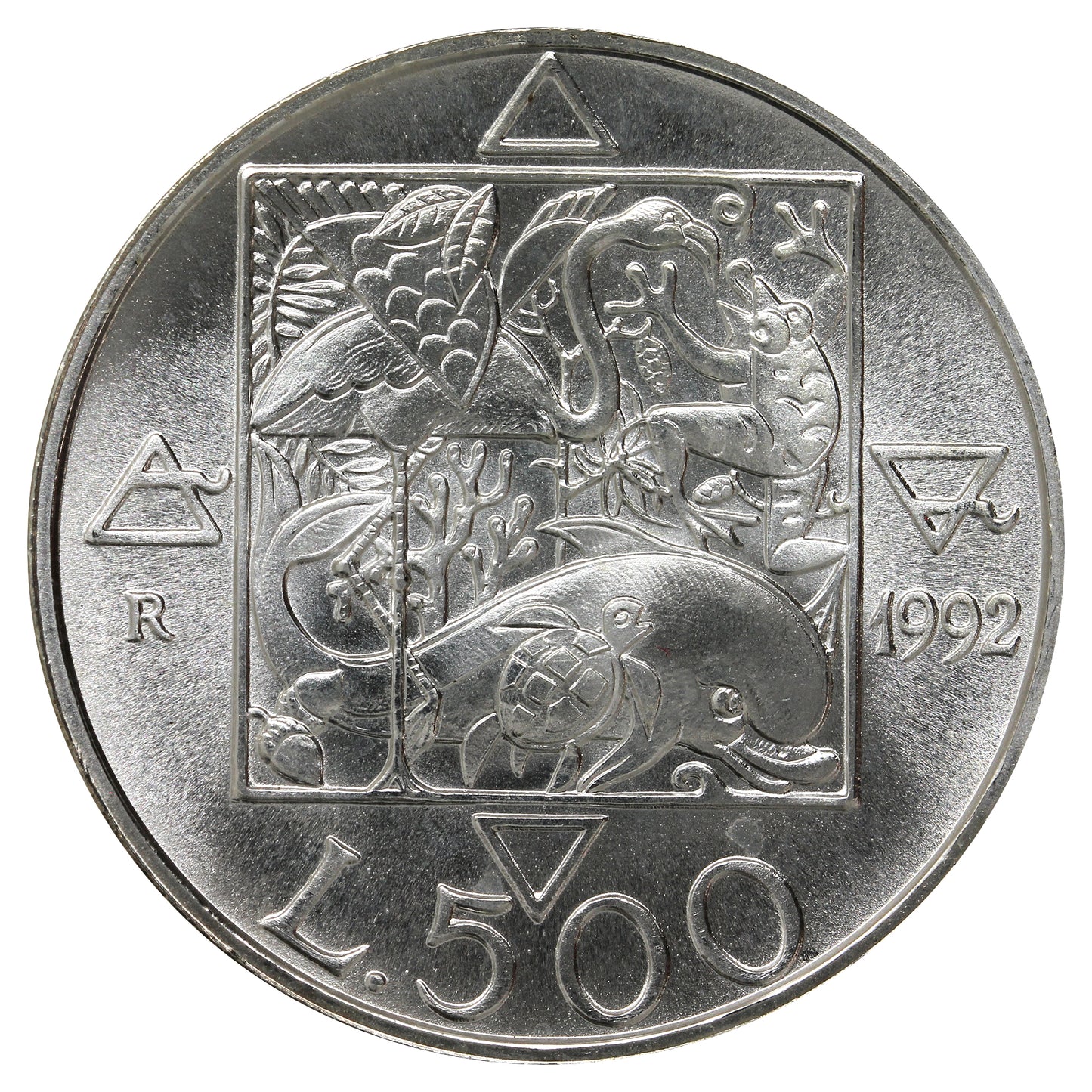 Italy 1992R Flora and Fauna 500 Lire Choice Brilliant Uncirculated (MS64)