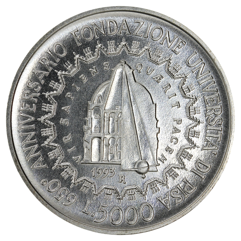 Italy 1993R University of Pisa 5000 Lire Choice Brilliant Uncirculated (MS64)