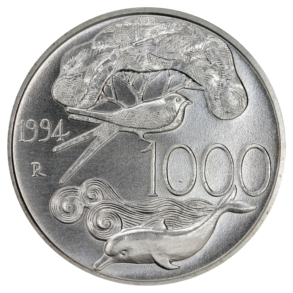 Italy 1994R Wildlife Protection 1000 Lire Choice Brilliant Uncirculated (MS64)
