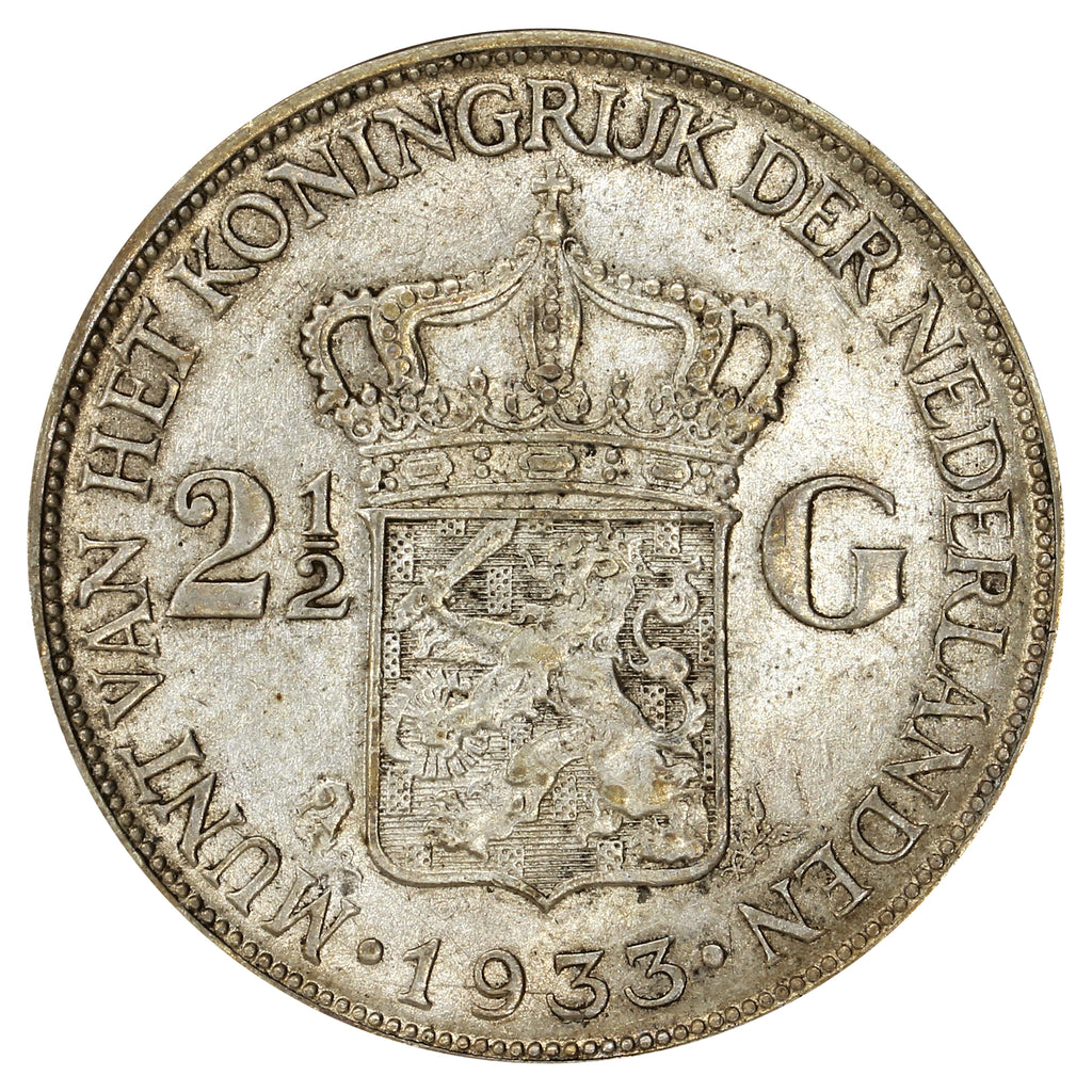 Netherlands 1933 2 1/2 Gulden Almost Uncirculated (AU50)