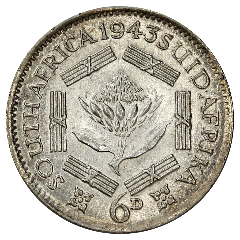 South Africa 1943 6 Pence Brilliant Uncirculated (MS63)