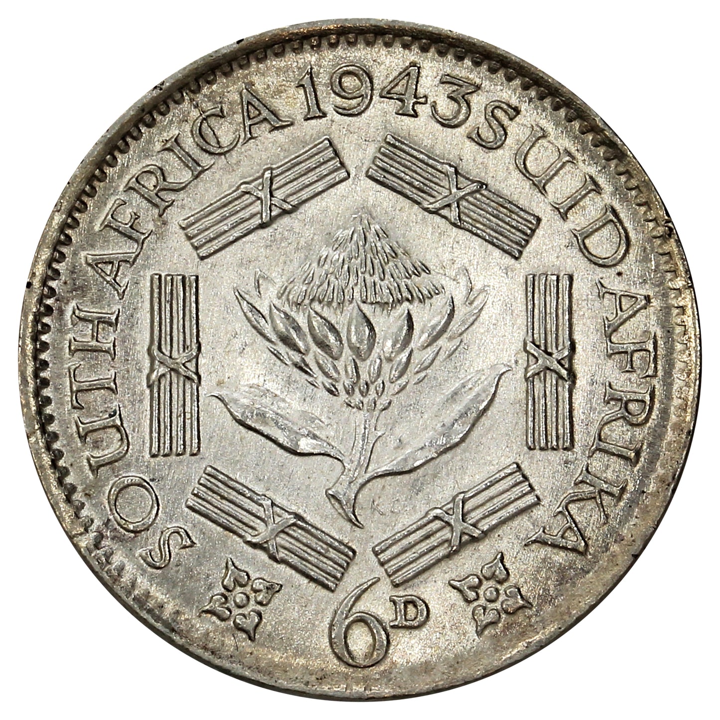 South Africa 1943 6 Pence Brilliant Uncirculated (MS63)