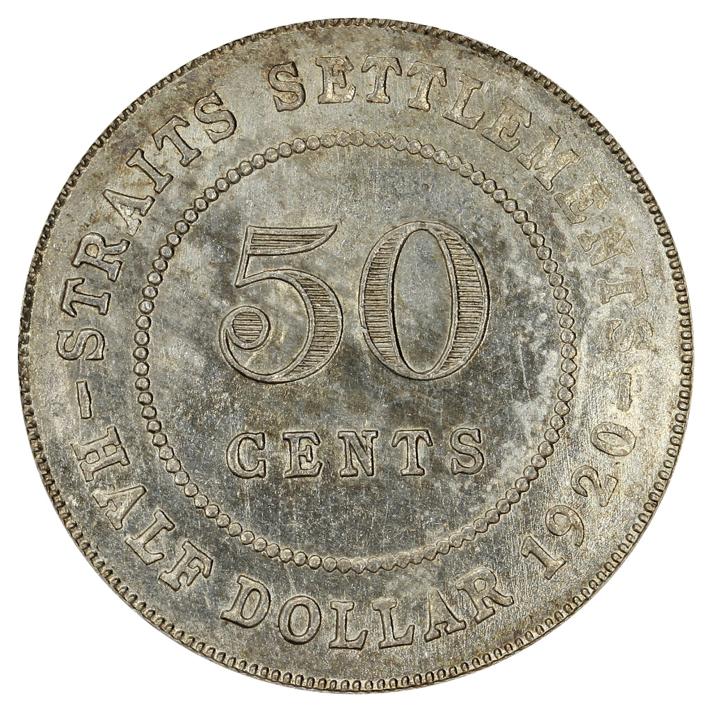 Straits Settlements 1920 50 Cents Brilliant Uncirculated (MS63)