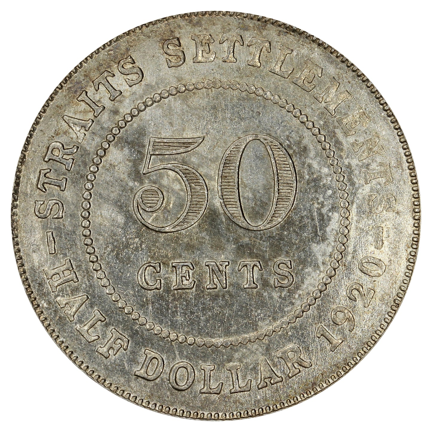 Straits Settlements 1920 50 Cents Brilliant Uncirculated (MS63)