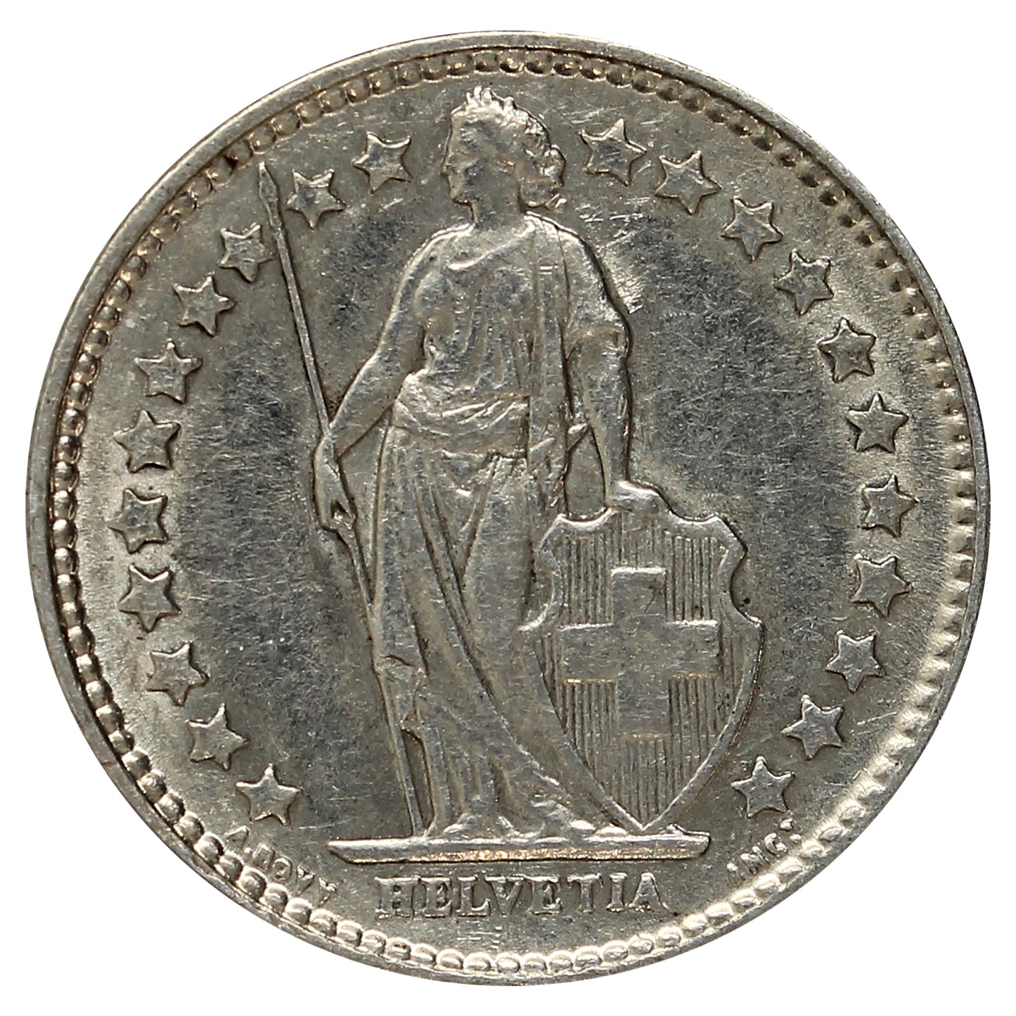 Switzerland 1907B 1/2 Franc EF-AU (EF45)