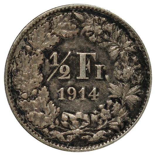 Switzerland 1914B 1/2 Franc Almost Uncirculated (AU50)