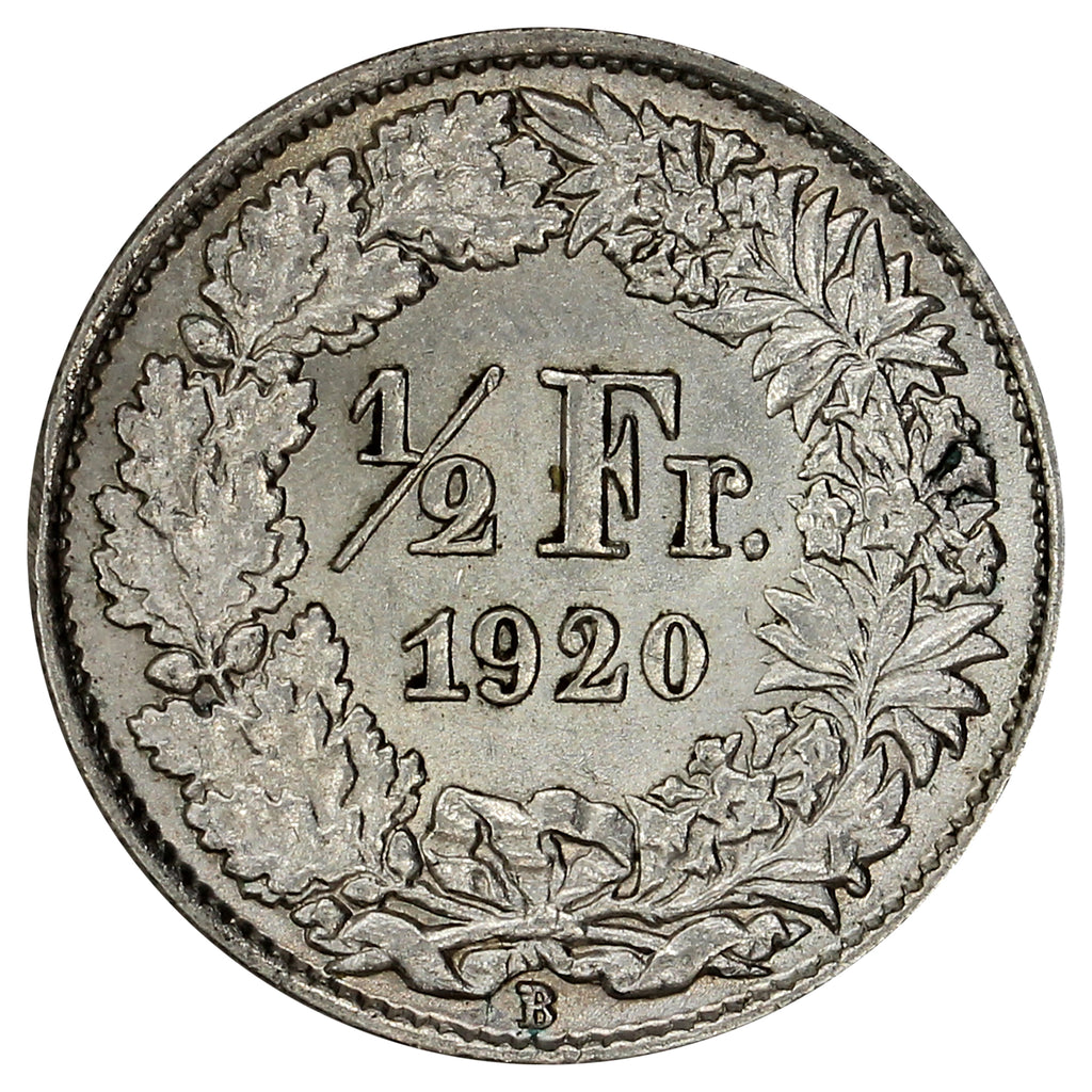 Switzerland 1920B 1/2 Franc Almost Uncirculated (AU50)