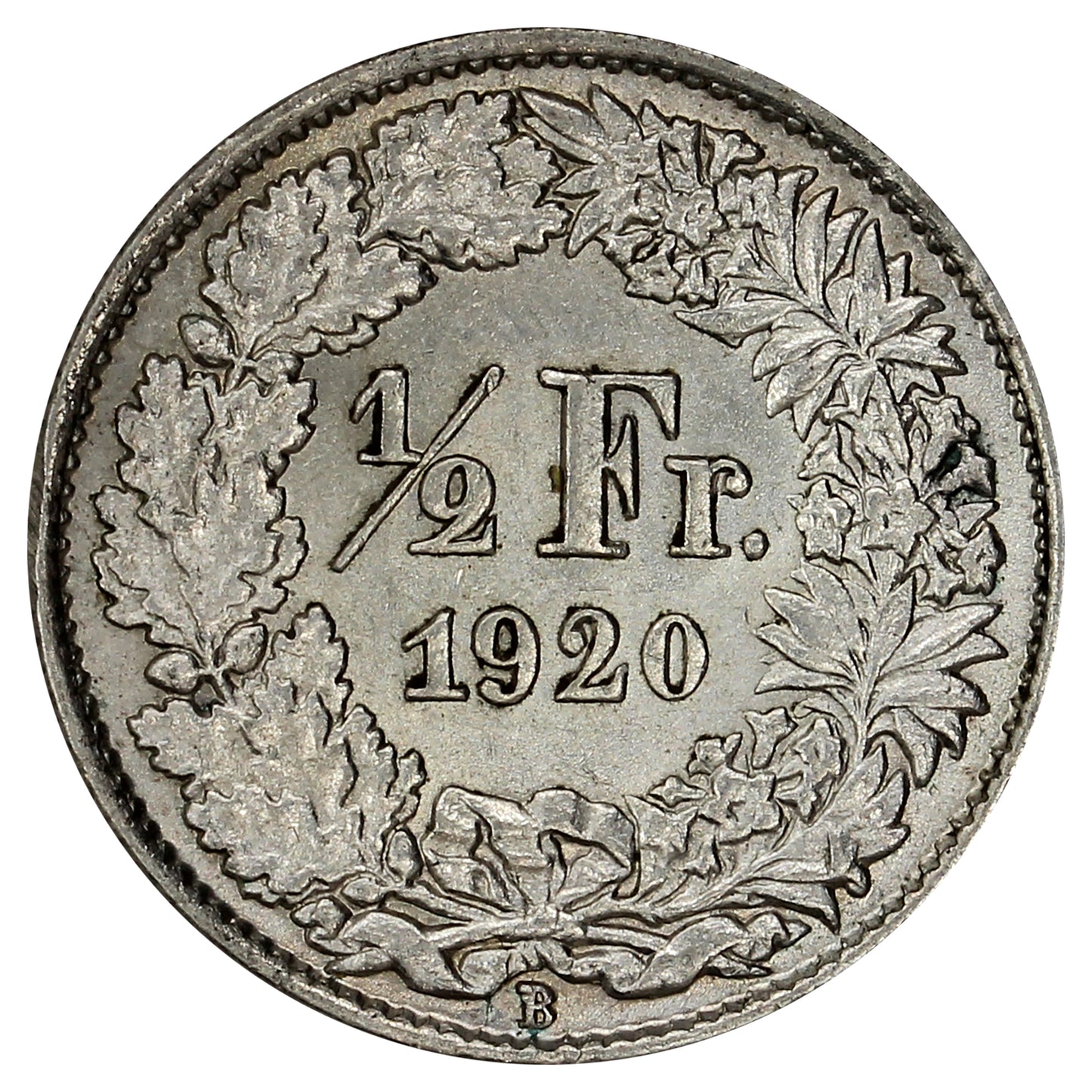 Switzerland 1920B 1/2 Franc Almost Uncirculated (AU50)