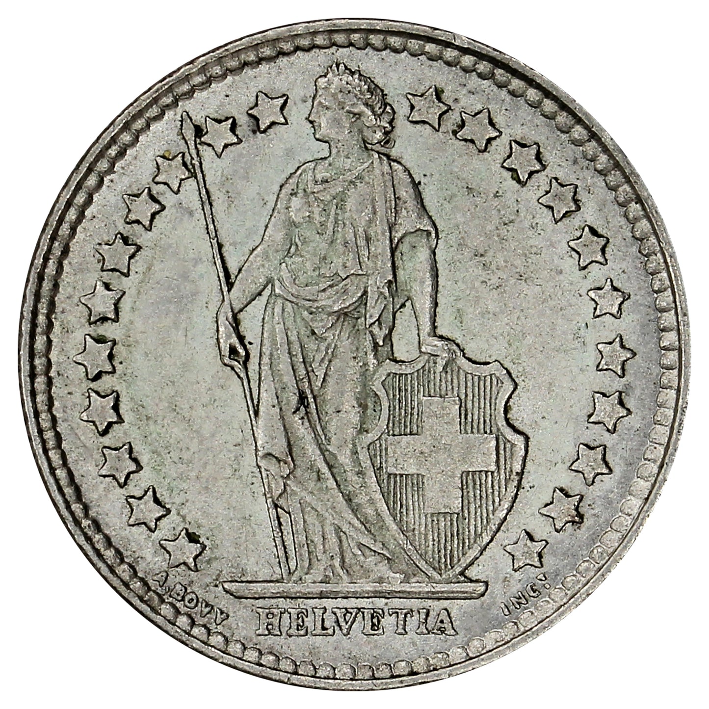 Switzerland 1920B 1/2 Franc Almost Uncirculated (AU50)
