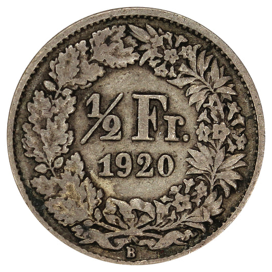 Switzerland 1920B 1/2 Franc Extra Fine (EF40)