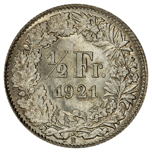 Switzerland 1921B 1/2 Franc Brilliant Uncirculated (MS63)