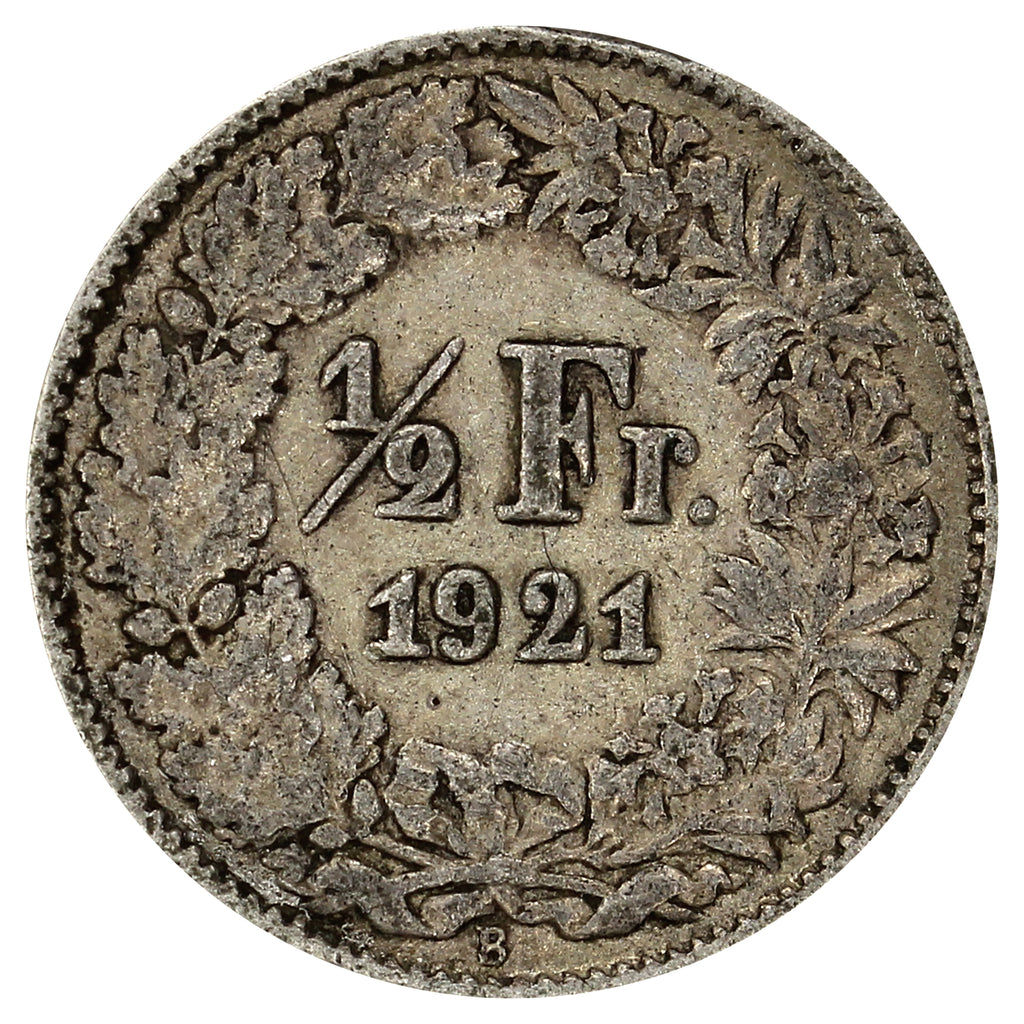 Switzerland 1921B 1/2 Franc Very Fine (VF20)
