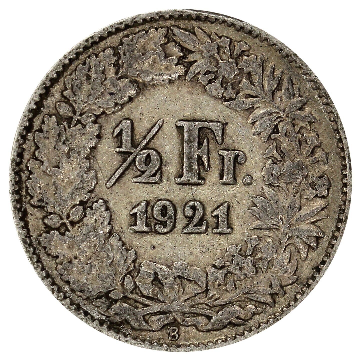 Switzerland 1921B 1/2 Franc Very Fine (VF20)