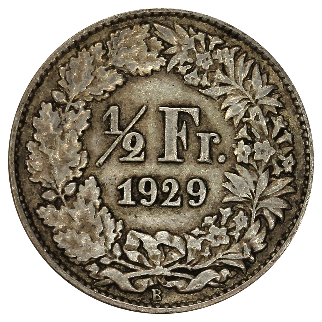 Switzerland 1929B 1/2 Franc Almost Uncirculated (AU50)