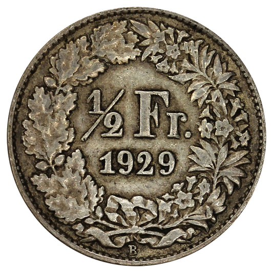 Switzerland 1929B 1/2 Franc Almost Uncirculated (AU50)
