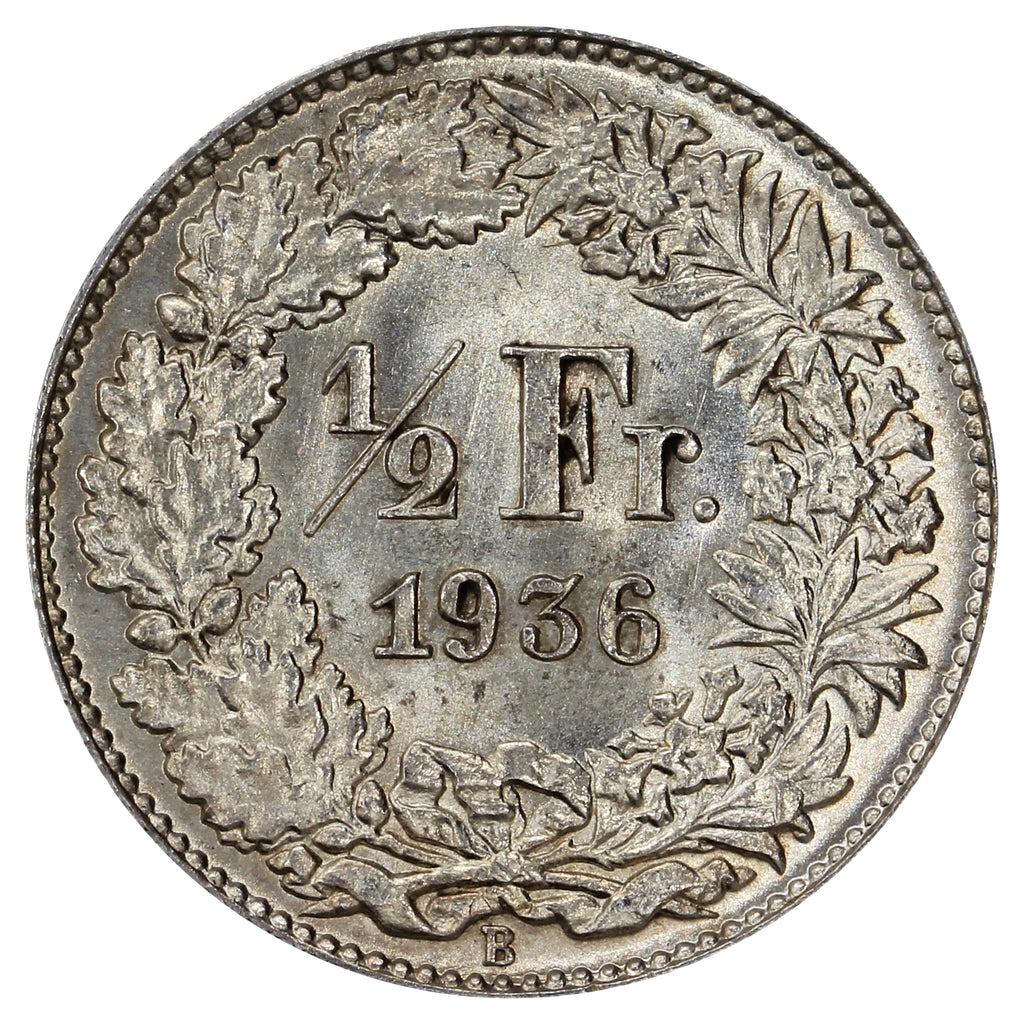 Switzerland 1936B 1/2 Franc Brilliant Uncirculated (MS63) $