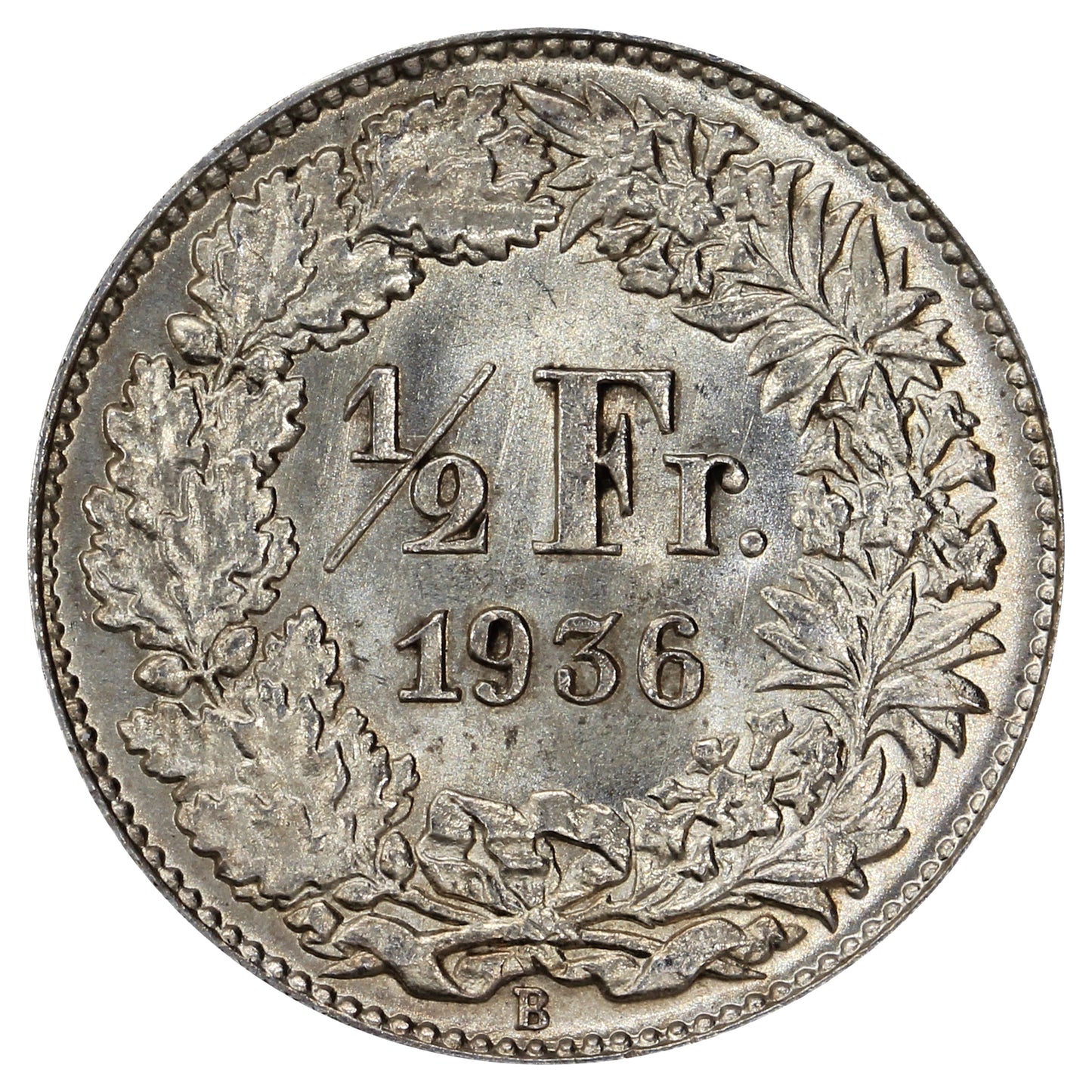 Switzerland 1936B 1/2 Franc Brilliant Uncirculated (MS63) $