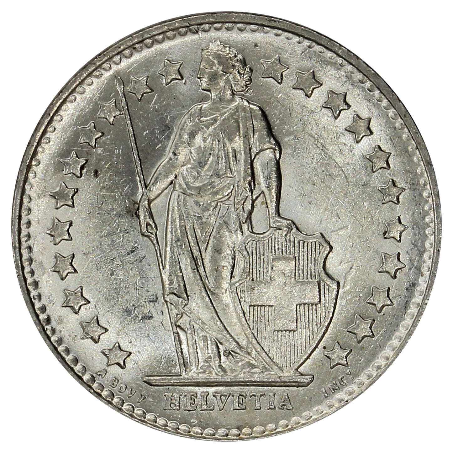 Switzerland 1945B 1/2 Franc Brilliant Uncirculated (MS63)