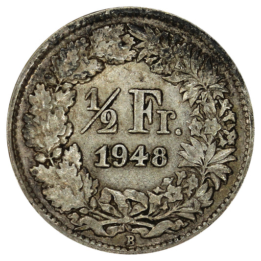 Switzerland 1948B 1/2 Franc Almost Uncirculated (AU50)