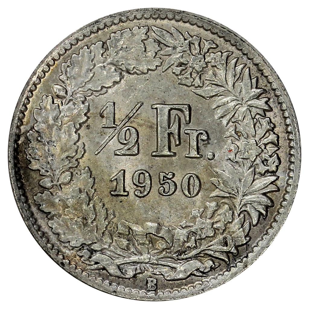 Switzerland 1950B 1/2 Franc Uncirculated (MS60)