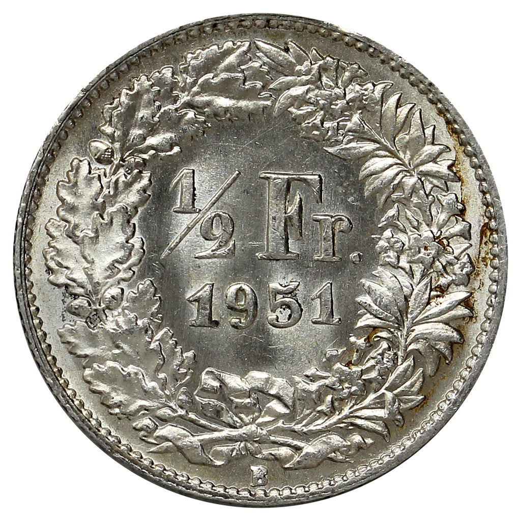 Switzerland 1951B 1/2 Franc Brilliant Uncirculated (MS63)