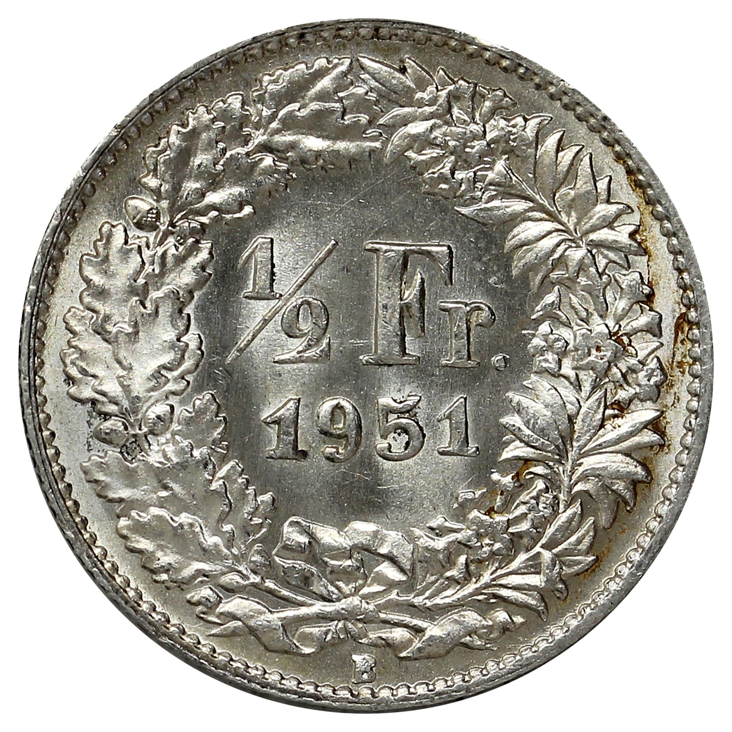 Switzerland 1951B 1/2 Franc Brilliant Uncirculated (MS63)