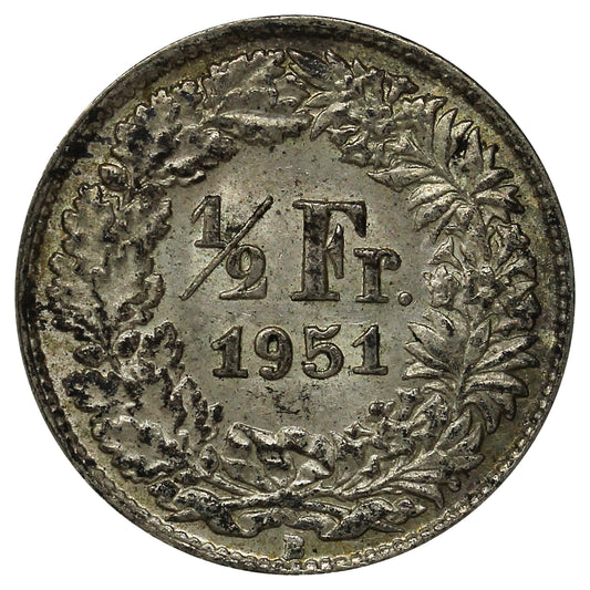Switzerland 1951B 1/2 Franc Uncirculated (MS60)
