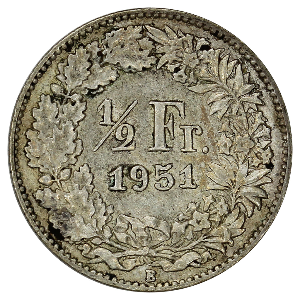 Switzerland 1951B 1/2 Franc Almost Uncirculated (AU50)