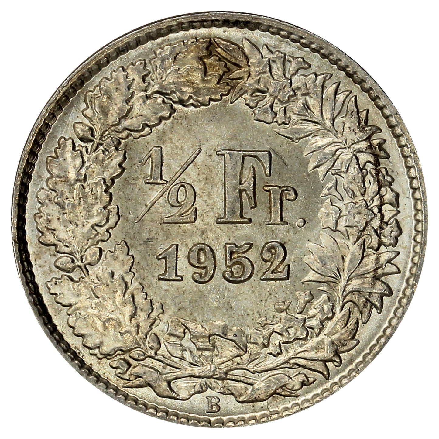 Switzerland 1952B 1/2 Franc Brilliant Uncirculated (MS63)