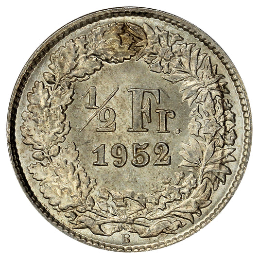 Switzerland 1952B 1/2 Franc Brilliant Uncirculated (MS63)