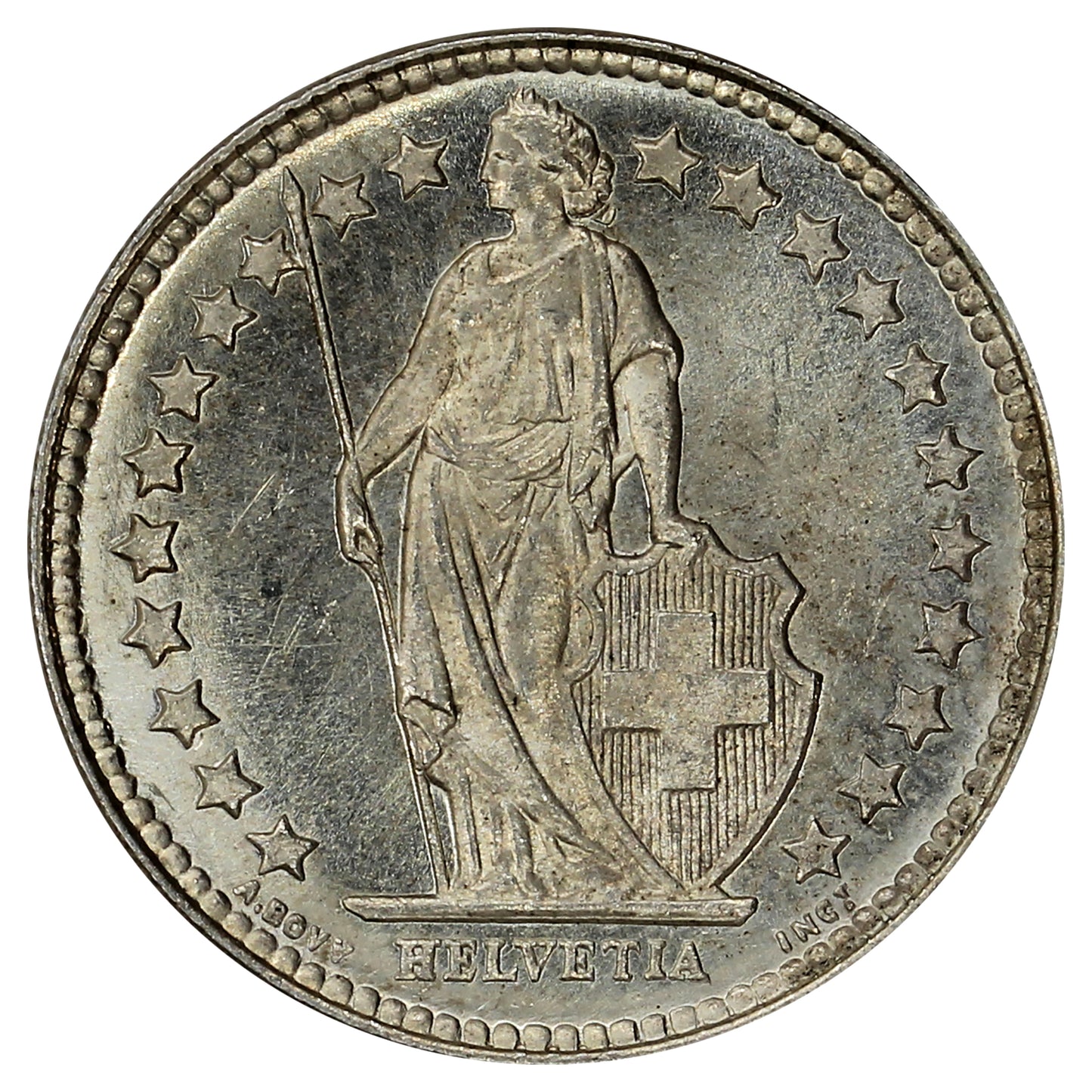 Switzerland 1952B 1/2 Franc Brilliant Uncirculated (MS63)